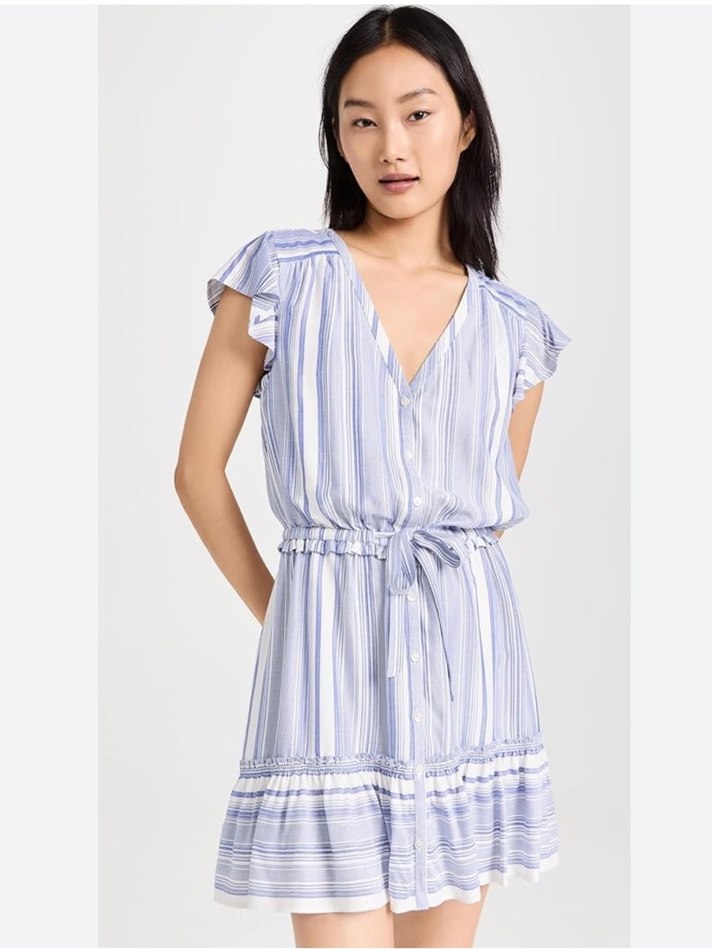 PAIGE Blue & White Striped Tie-Waist Mini Dress